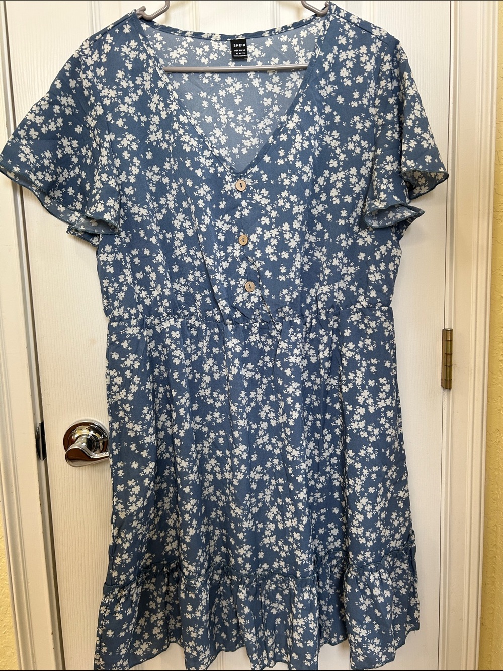 SHEIN Blue White Floral Button Midi Dress